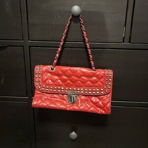 Chic Red Quilted Handbag with Studs